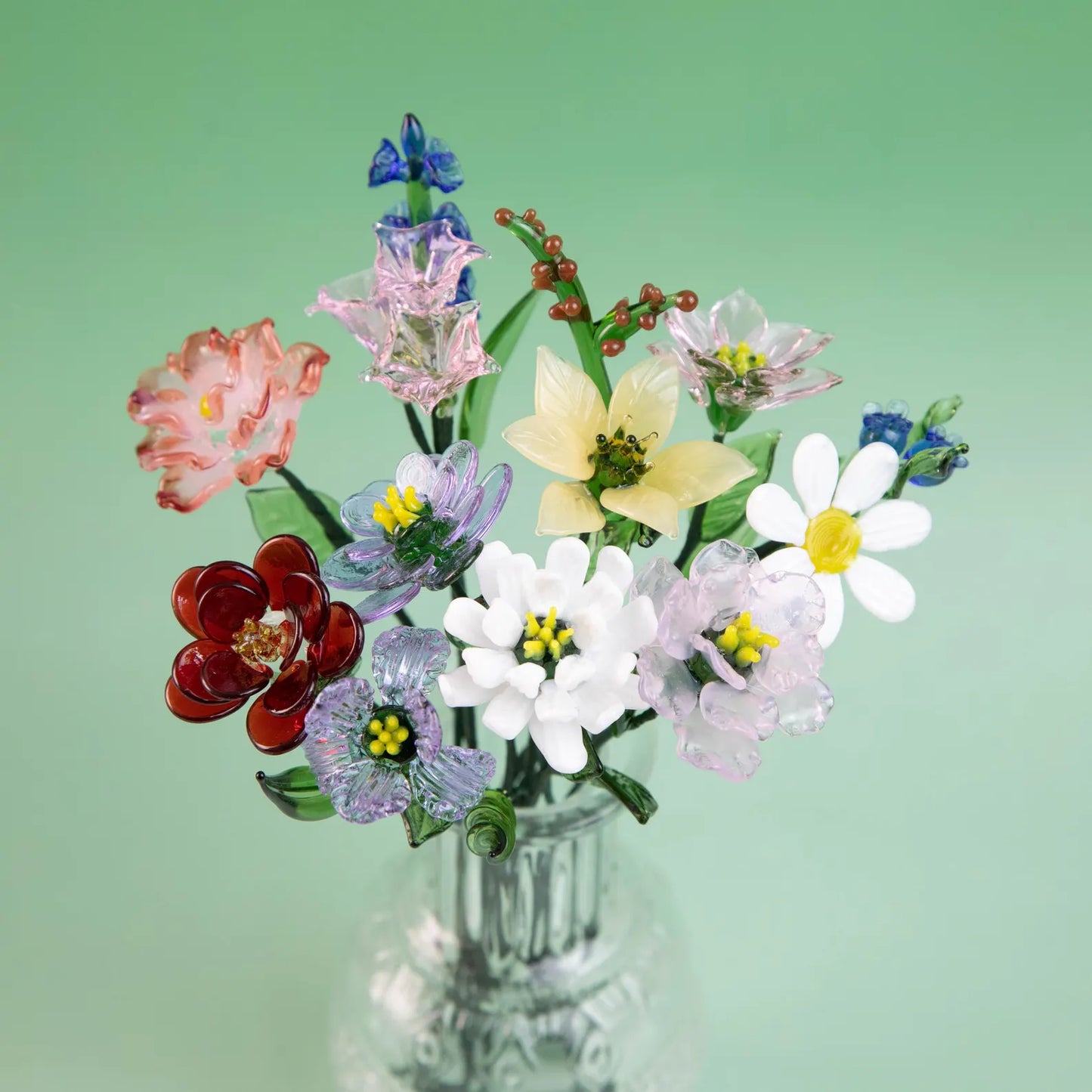 Birth Month Glass Flower | Handmade Blown Glass Birthday Flower Gift | 12 Month Floral Decor in Vase | Unique Gift for Her, Mom, Friend