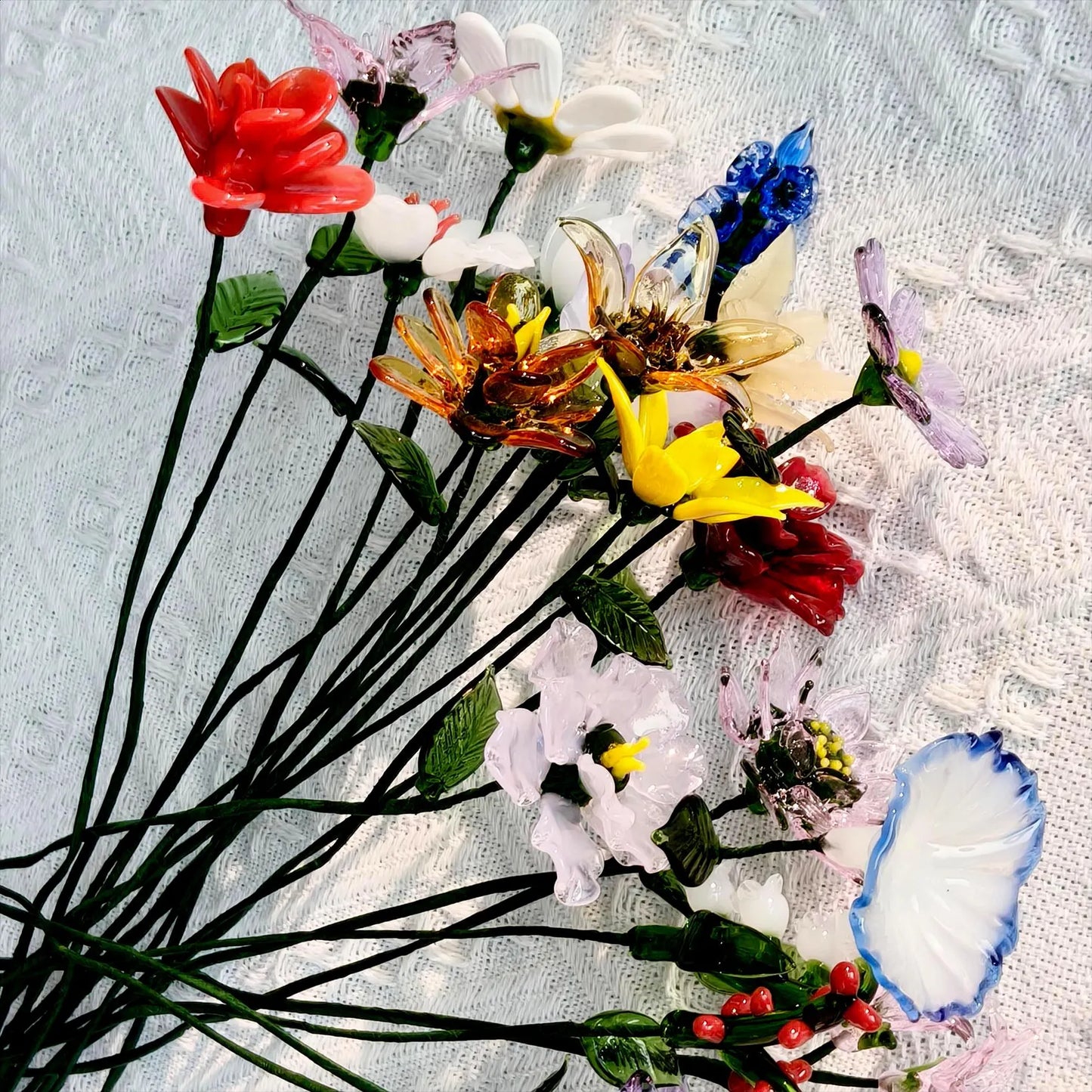 Handmade Glass Birth Flower Bouquet |Birth Month Flowers | Unique Decorative Gift | Birthday & Christmas Gift for Mom, Her or Friends