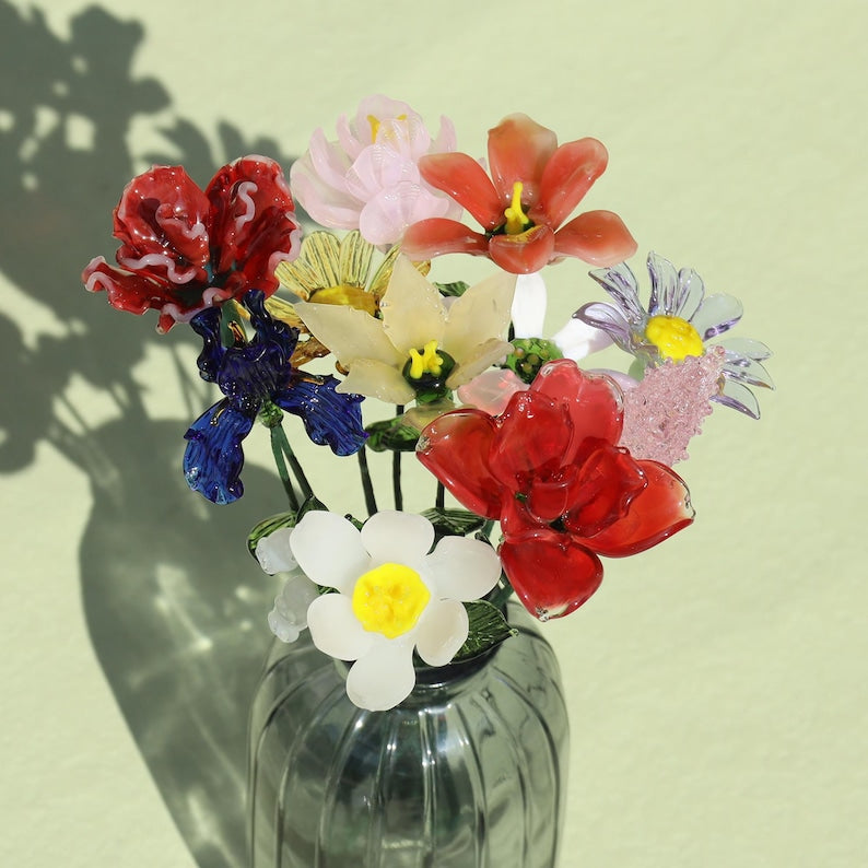 Glass Birth Month Flowers, Birth Flower Bouquet