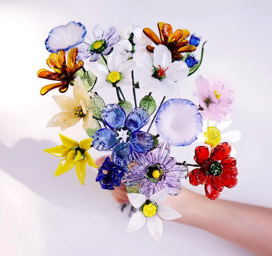 Handmade Glass Birth Month Flower Bouquet, Birthday Gift, Birth Flower Gift, Personalized Gifts, Gift for Her, Gift for Mom