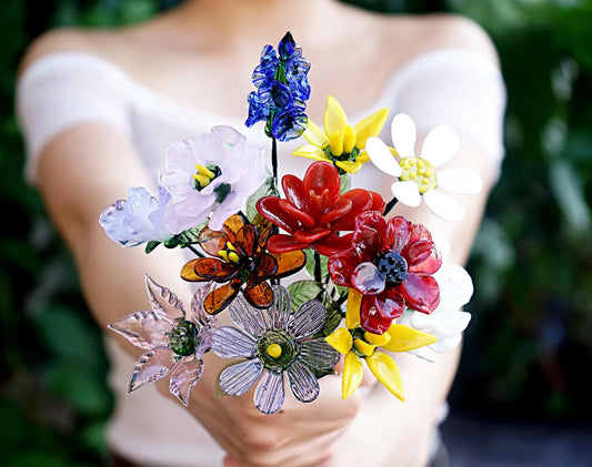 Handmade Glass Birth Month Flower Bouquet, Birthday Gift, Birth Flower Gift, Personalized Gifts, Gift for Her, Gift for Mom