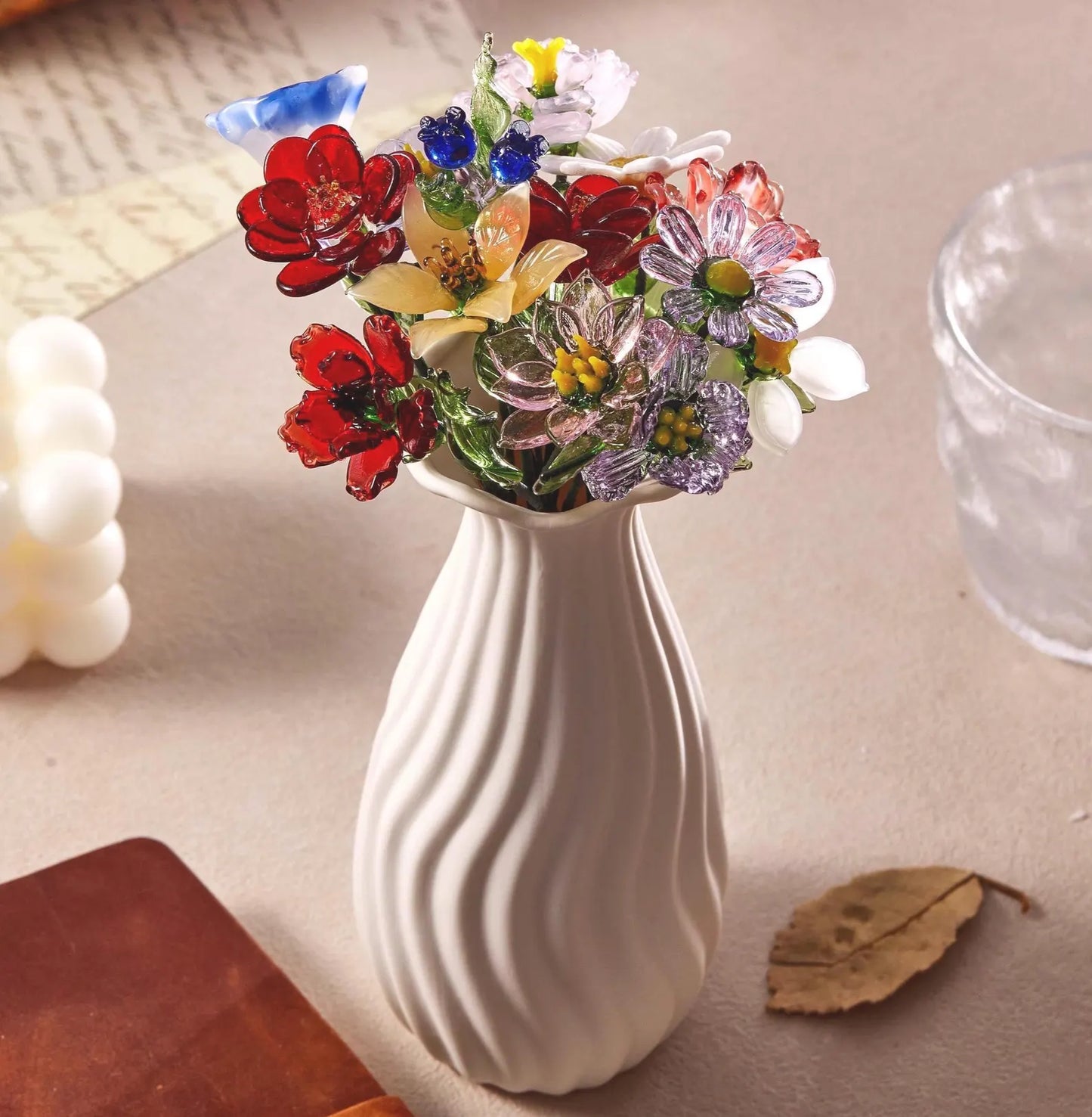 Glass Birth Month Flower, Hand Blown Glass Flower Bouquet, Christmas Gift for Mom Grandma, Home Decor,Birthday Gift