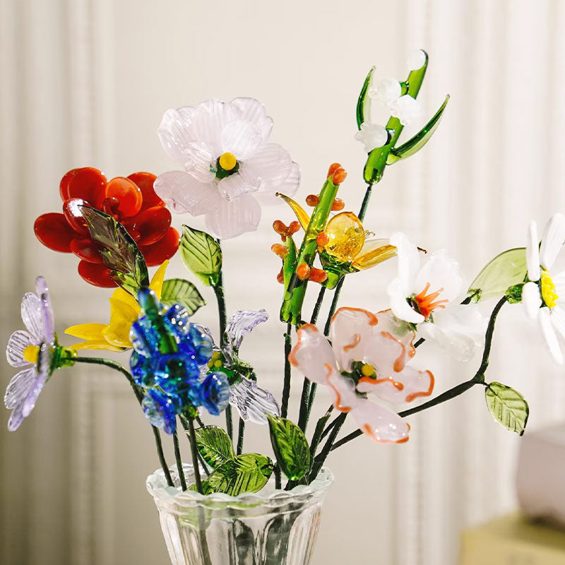 Handmade Glass Birth Month Flower Bouquet, Handmade Birth Flower Gift,Glass Flower Bouquet,Gift for Mom,Christmas Gift,Birthday Gift