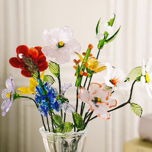 Handmade Glass Birth Month Flower Bouquet, Handmade Birth Flower Gift,Glass Flower Bouquet,Gift for Mom,Christmas Gift,Birthday Gift