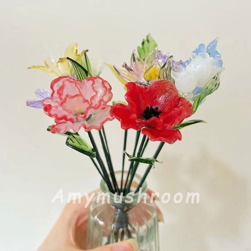 Glass Birth Month Flowers, Handmade Glass Birth Flowers, Carnation, Iris, Daffodil,Daisy, Lily, Larkspur,Aster,Poppy,Christmas Gift for Her