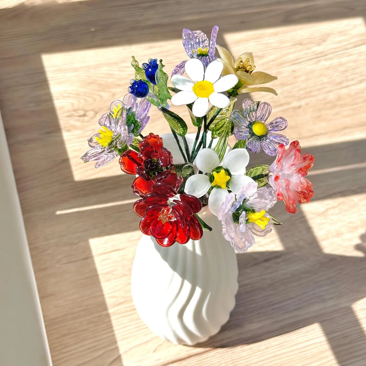 Glass Birth Month Flower, Birth Flower Bouquet, Handmade Floral Glass Art, Personalized Birthday Gift for Mom Women