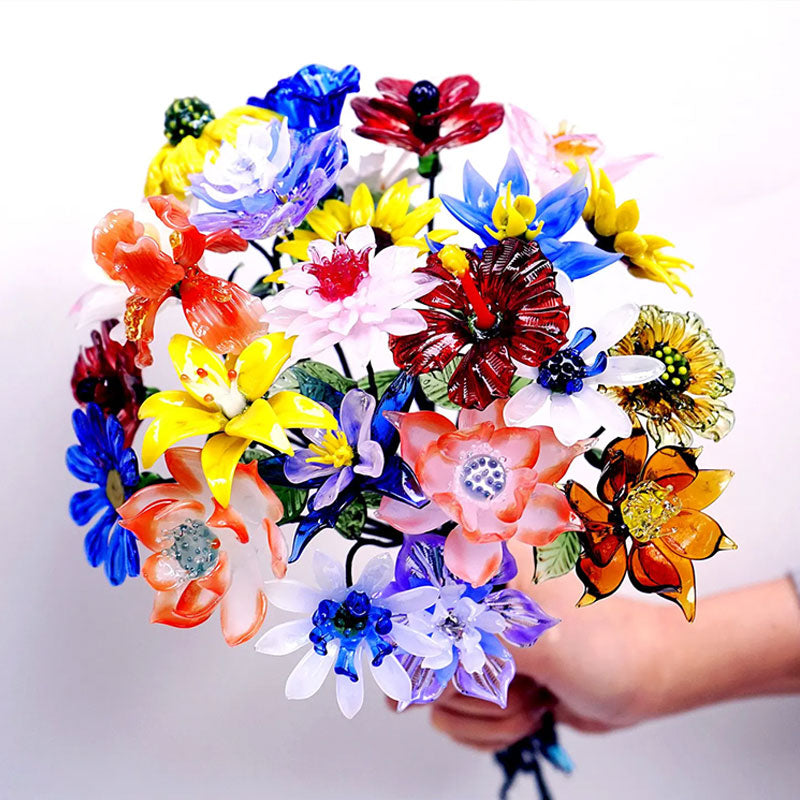 Handmade Glass Birth Month Flowers Bouquet, Glass Birth Flower, Carnation, Iris, Daisy, Rose, Lily, Aster, Poppy, Christmas Gift for Her