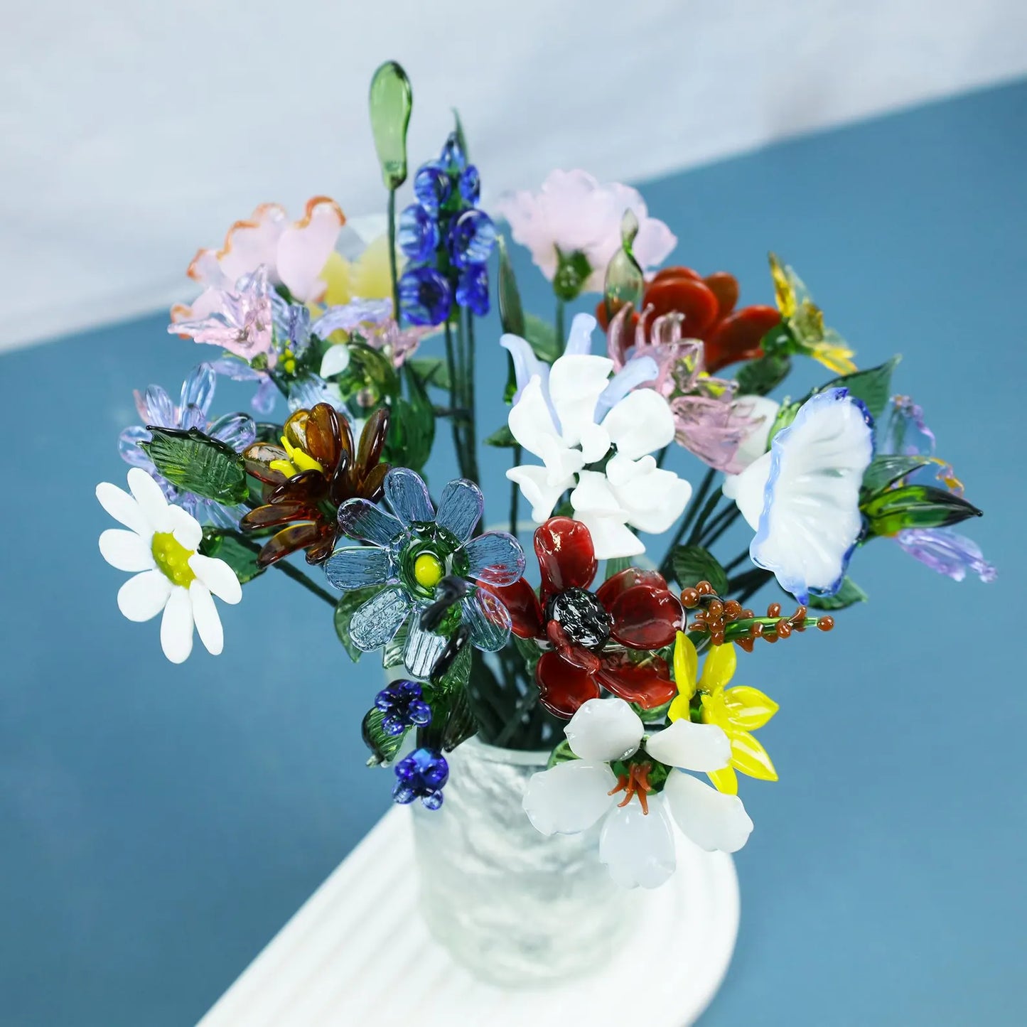 Handmade Glass Birth Month Flower, Glass Flower Rose, Daisy, Peony, Aster, Birth Flower Bouquet, Anniversary & Birthday Gift, Wedding Decor