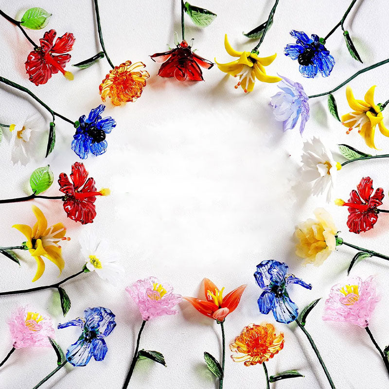Hand Blown Glass Flower Bouquet, Birth Month Flower Gift, Carnation, Iris, Daffodil,Daisy, Rose