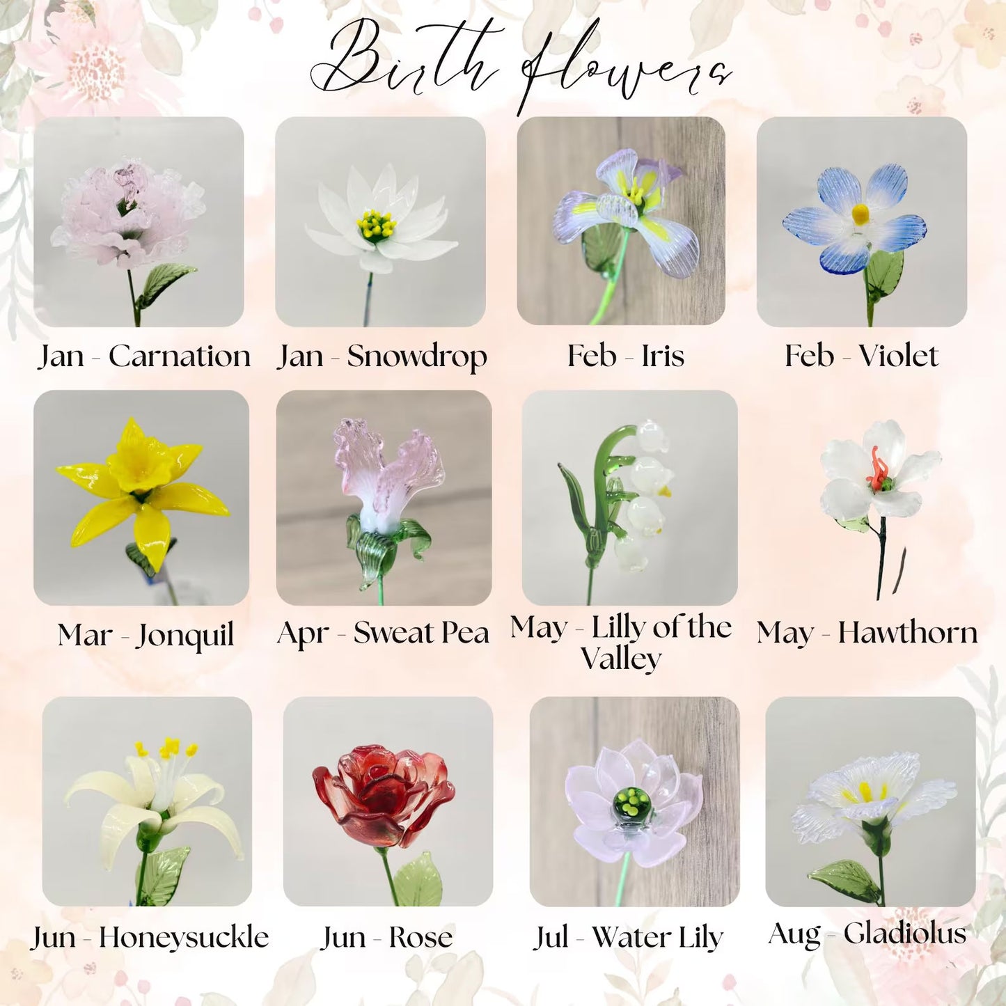 Handmade Glass Birth Flower