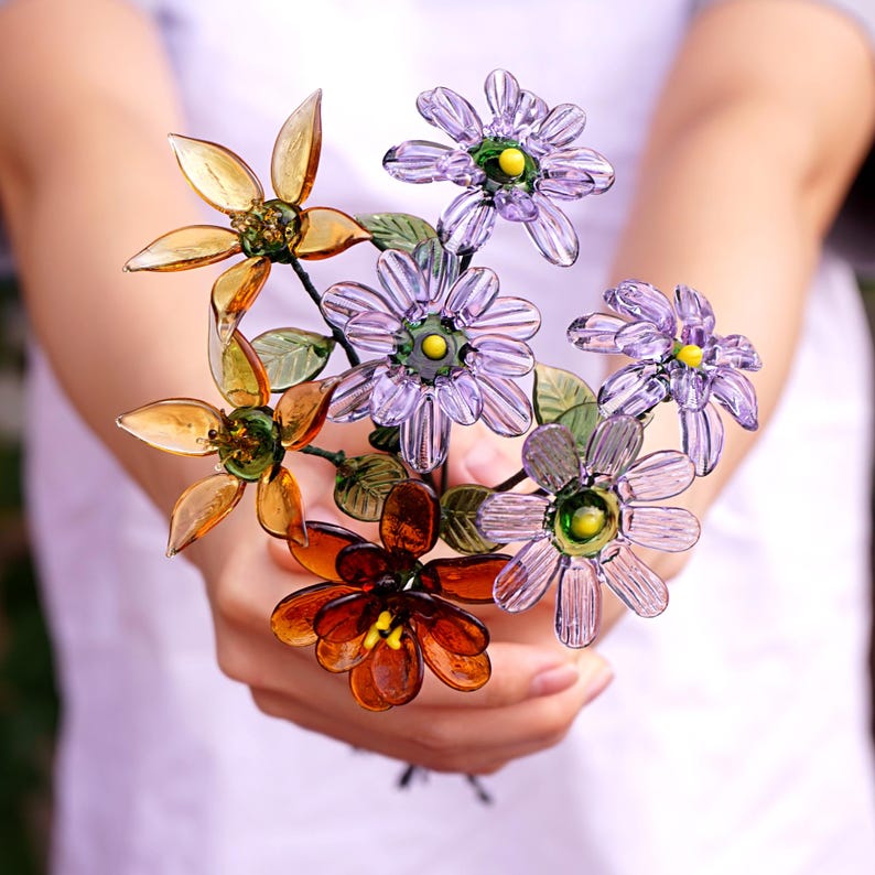 Handmade Glass Birth Flowers, Birth Flower Bouquet