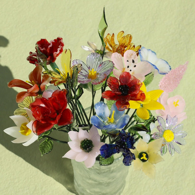 Glass Birth Month Flowers, Birth Flower Bouquet Gift