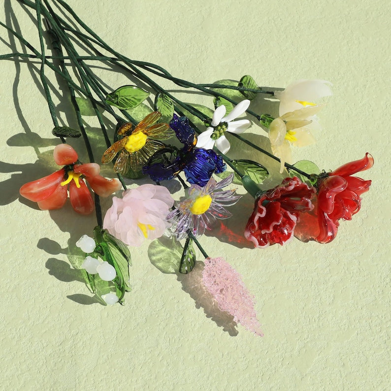 Glass Birth Month Flowers, Birth Flower Bouquet