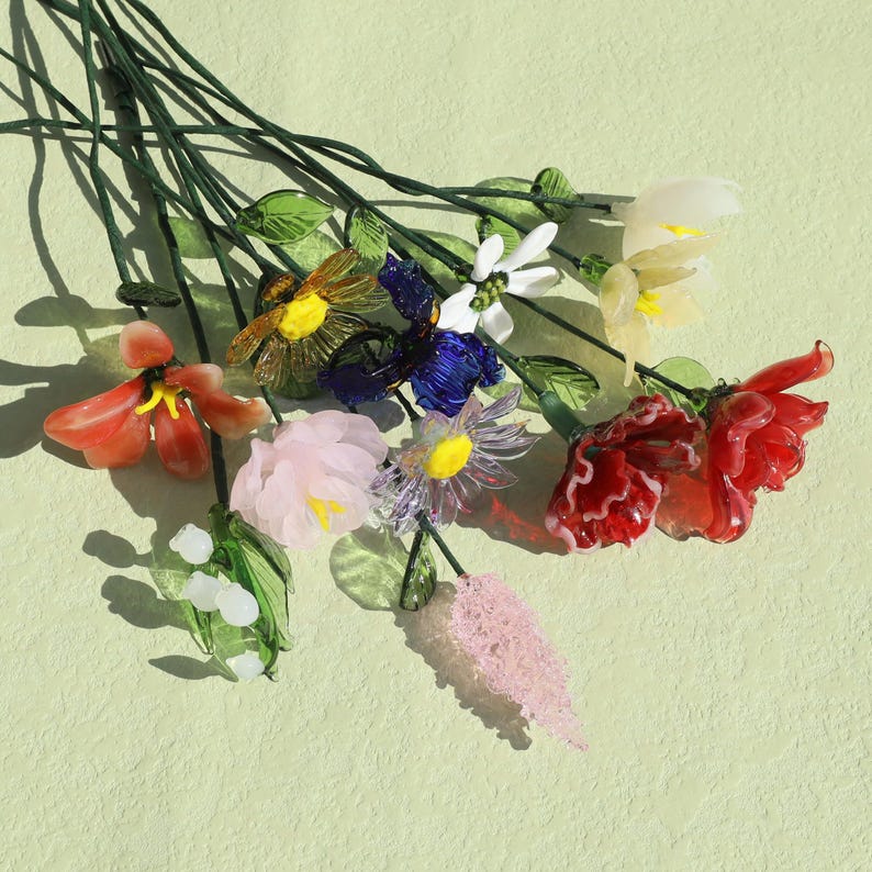 Glass Birth Month Flowers, Birth Flower Bouquet Gift