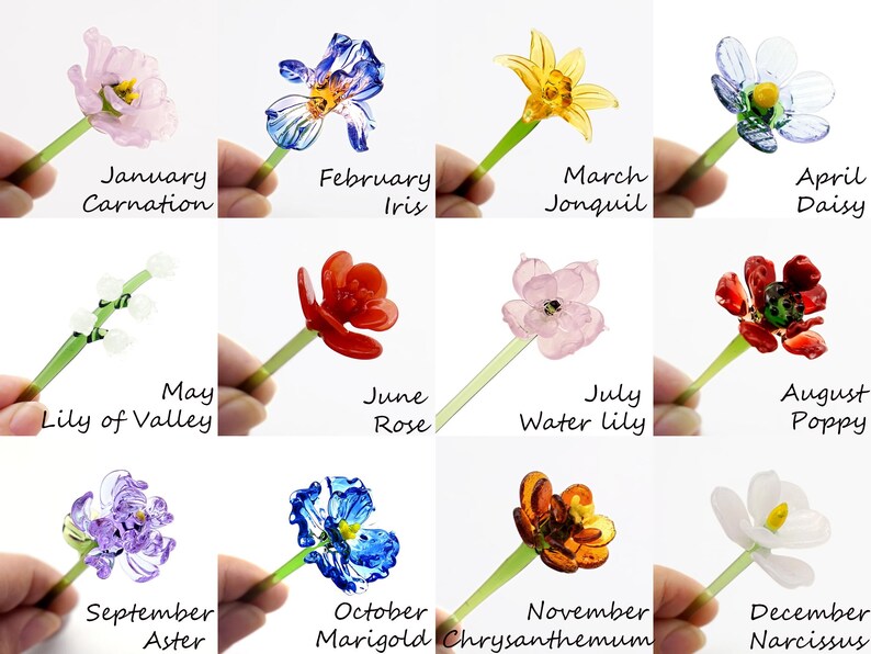 Glass Flowers, Glass Birth Month Flowers