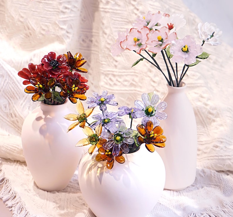 Handmade Glass Birth Flowers, Birth Flower Bouquet