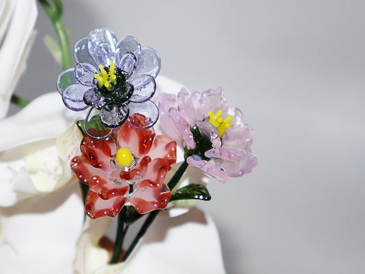 Handmade Glass Birth Month Flower Set