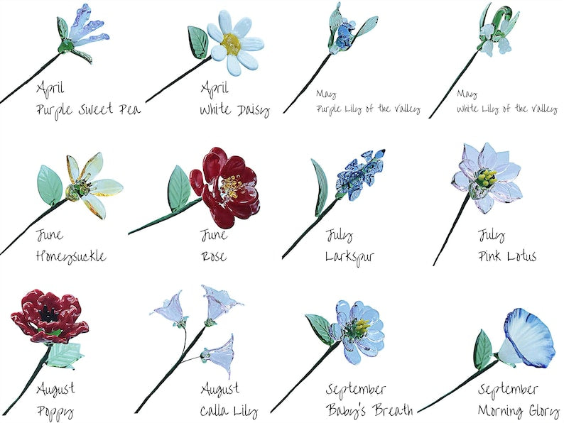 Handmade Glass Birth Month Flower Set