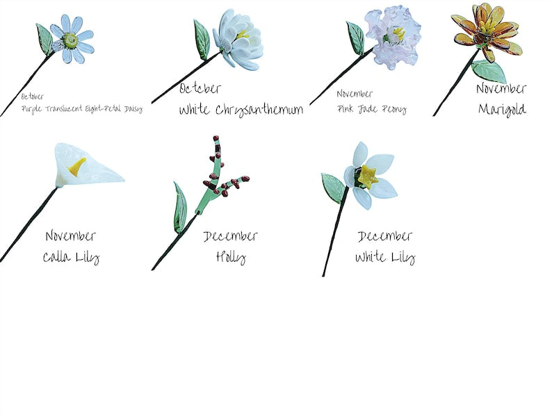 Handmade Glass Birth Month Flower Set