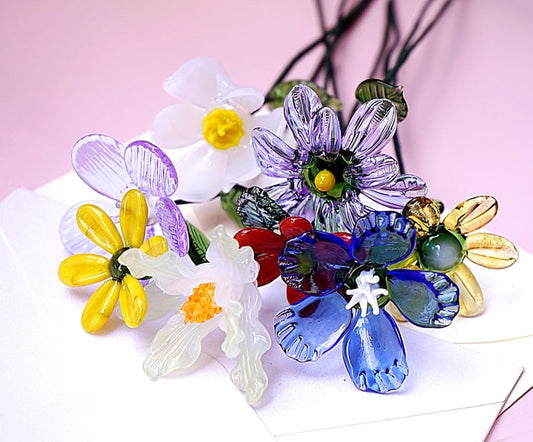 Handmade Glass Birth Flowers, Birth Flower Bouquet