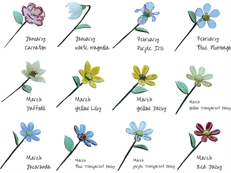 Glass Birth Month Flower Set