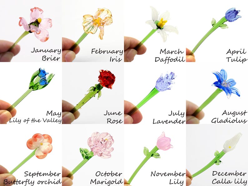 Glass Flowers, Glass Birth Month Flowers