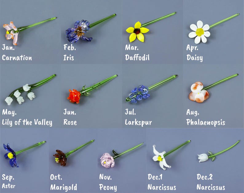 Handmade Glass Birth Month Flower: Miniature Floral Figurine