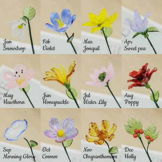 Glass Birth Month Flower Hand Blown Glass Flower Bouquet