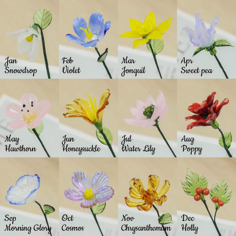 Glass Flowers, Glass Birth Month Flowe