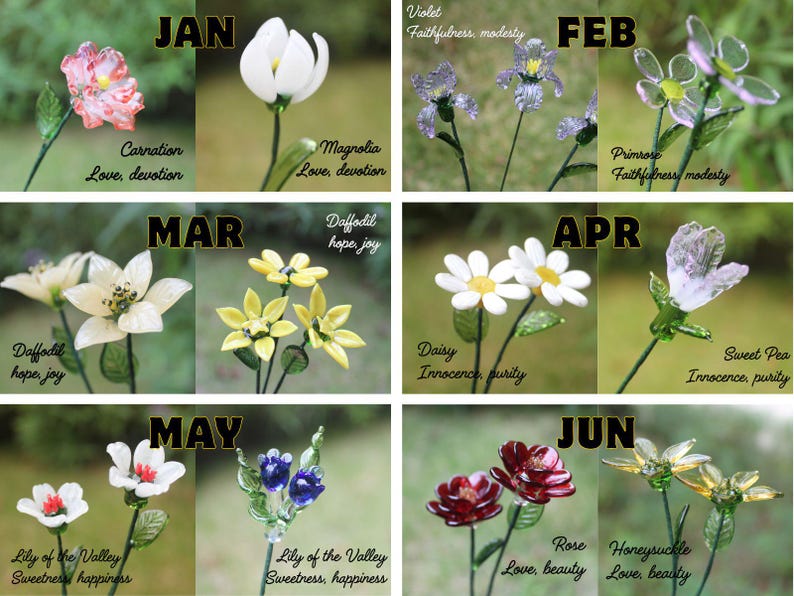 Glass Flower Bouquet Birth Month Gift Present