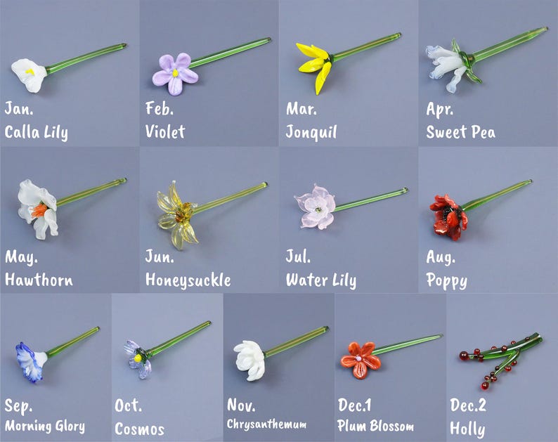 Handmade Glass Birth Month Flower: Miniature Floral Figurine