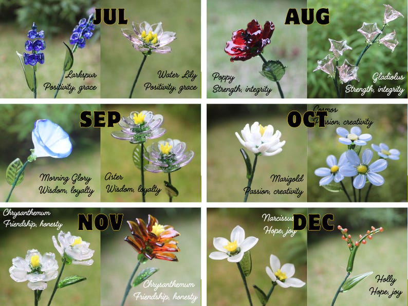 Glass Flower Bouquet Birth Month Gift Present