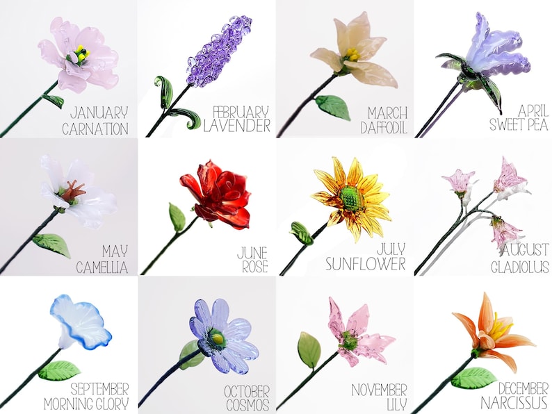 Handmade Glass Birth Flowers, Personalized Glass Art