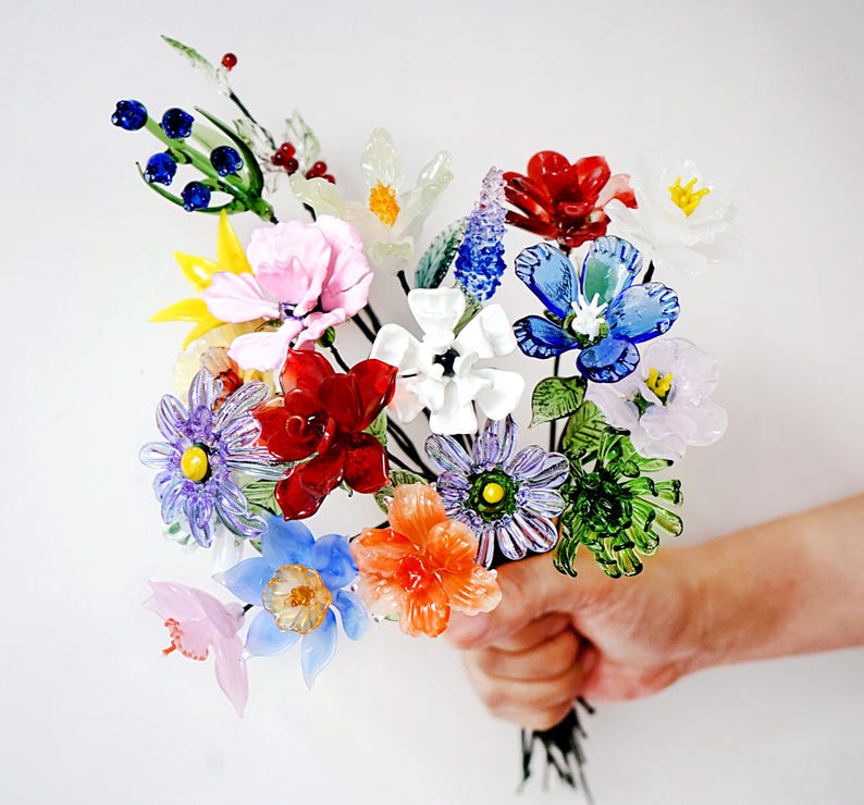 Handmade Glass Flowers Birthday Gift for Her, Christmas Gifts for Mom