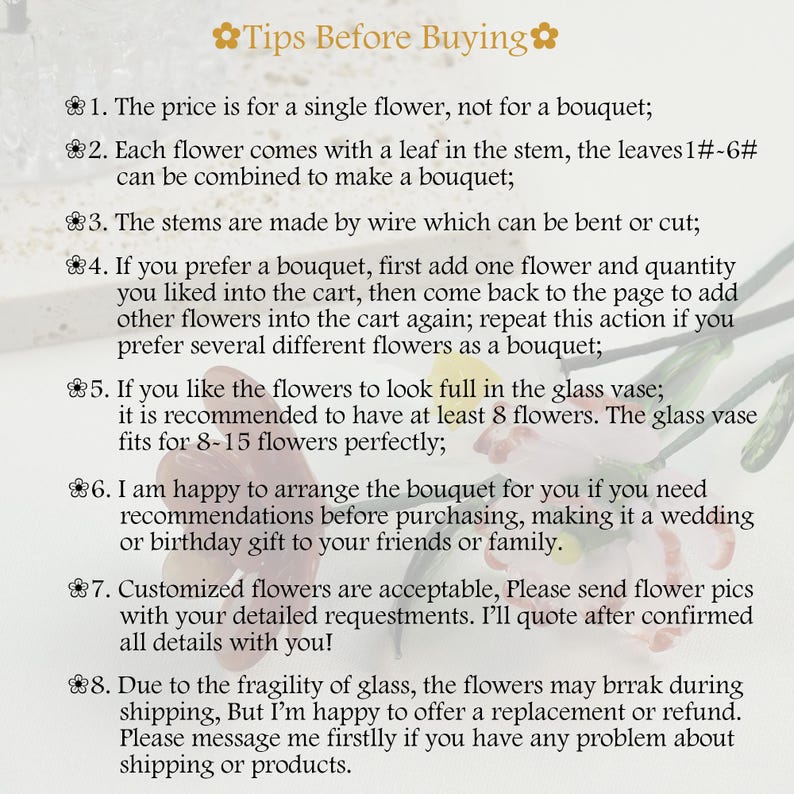 Handmade Glass Birth Month Flower Bouquet