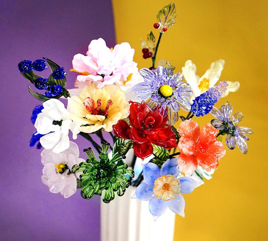 Handmade Glass Birth Month Flowers Bouquet
