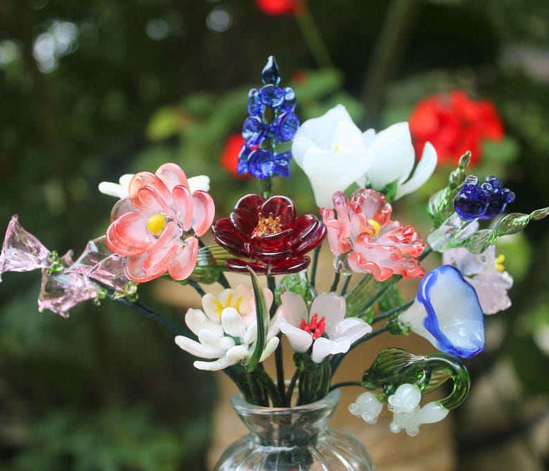 Handblown Glass Flowers Bouquet Gift