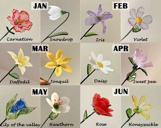 Handmade Glass Birth Flower Sculpture: Colorful Boho Decor